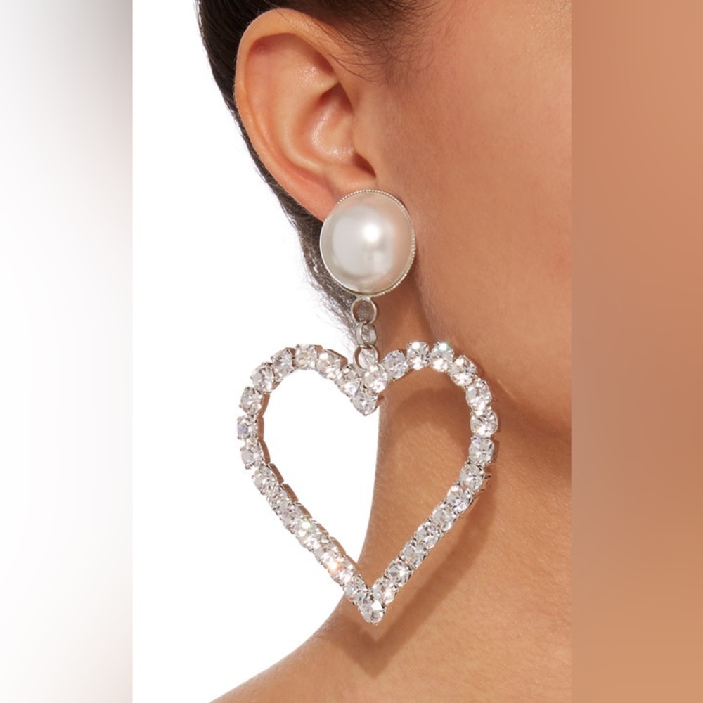 Alessandra Rich Heart Clip-On Earrings With Pearls